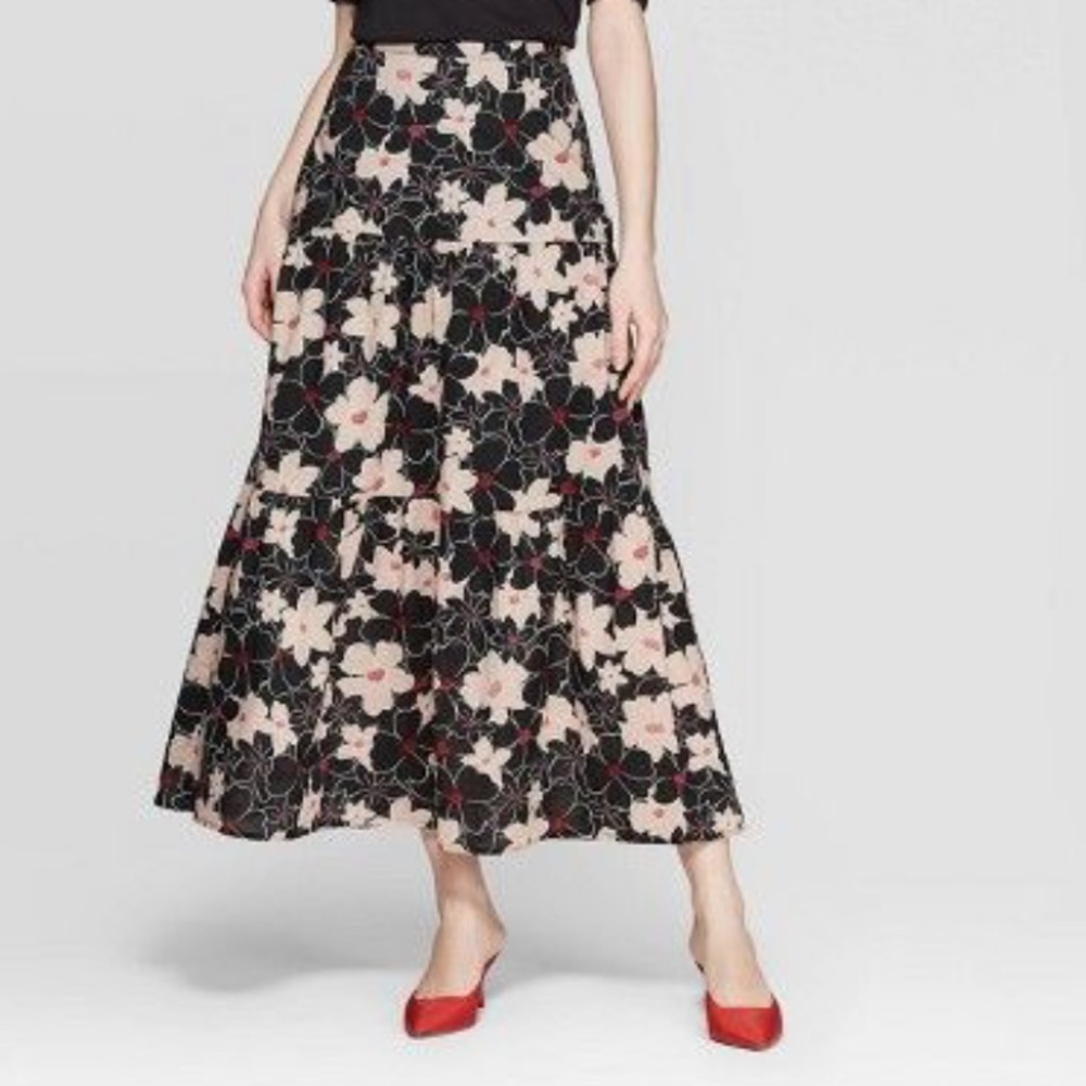 Who What Wear Floral Mid-Rise Tiered Maxi Skirt